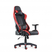 Кресло Barneo K-52 черная кожа красные вставки, газлифт 3кл, реклайнер, игровое