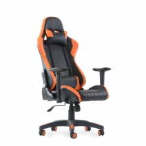 Кресло Barneo K-52 черная кожа оранжевые вставки, газлифт 3кл, реклайнер, игровое