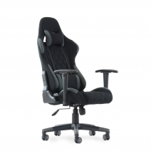 Кресло Barneo K-51 черная ткань серые вставки, газлифт 3кл, реклайнер, игровое