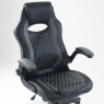 Кресло Barneo K-37 черная кожа серые вставки, газлифт 3кл, реклайнер, игровое