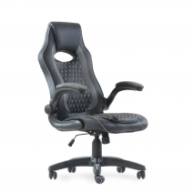 Кресло Barneo K-37 черная кожа серые вставки, газлифт 3кл, реклайнер, игровое