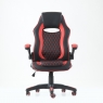 Кресло Barneo K-37 черная кожа красные вставки, газлифт 3кл, реклайнер, игровое