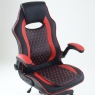 Кресло Barneo K-37 черная кожа красные вставки, газлифт 3кл, реклайнер, игровое