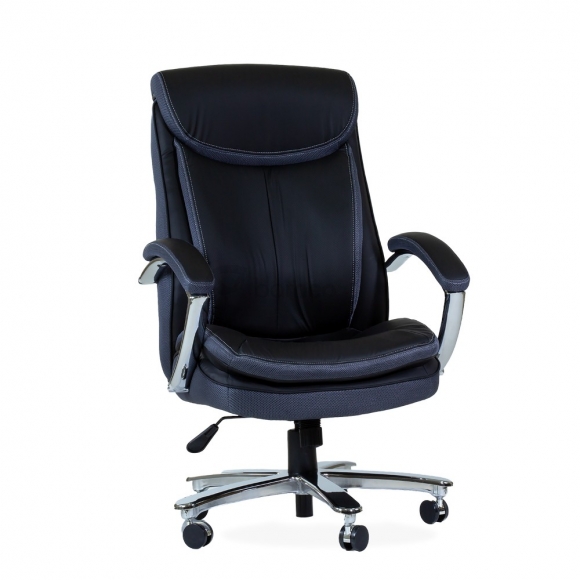 Кресло Barneo K-307 BIG SIZE XXL для руководителя черная кожа, газлифт 3кл