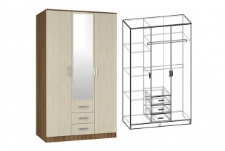 Шкаф 3-х створчатый комбинированный с зеркалом "Светлана"